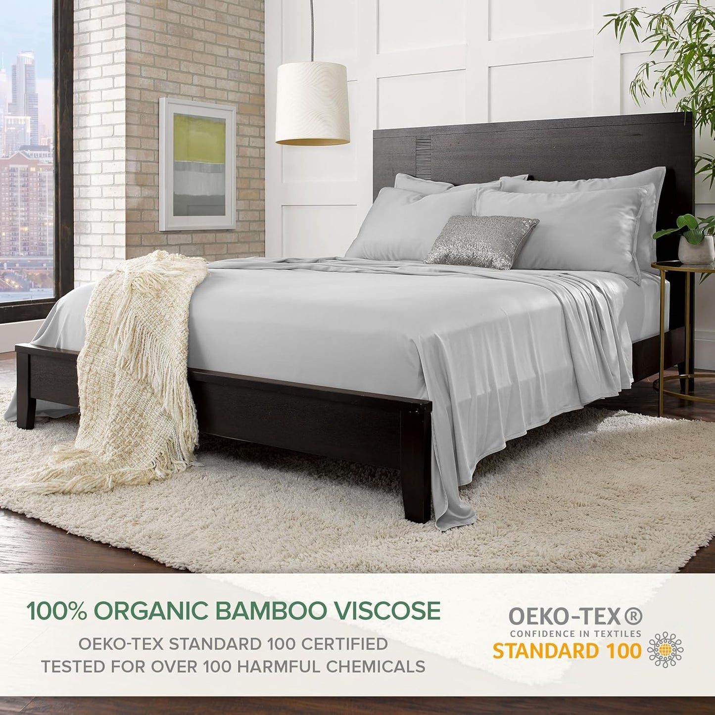 Pure Bamboo Full Bed Sheet Set - 100% Organic Viscose, Luxuriously Soft & Cooling | Silver Pearl, 2-Year Quality Promise