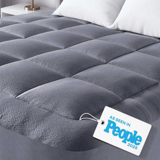 Ultra Soft Queen RV Size Mattress Topper - Viscose Made from Bamboo Pillow Top Mattress Pad for Full Body Support - Naturally Cooling for Hot Sleepers, Gray