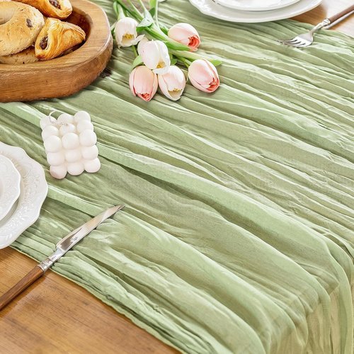 Cheesecloth Table Runner - 10 Ft Boho Rustic Sheer Gauze for Centerpiece Decor | Sage Green