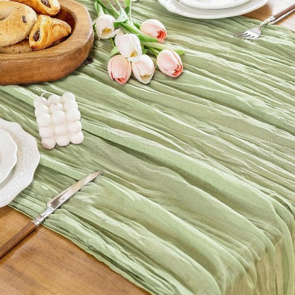 Cheesecloth Table Runner - 10 Ft Boho Rustic Sheer Gauze for Centerpiece Decor | Sage Green