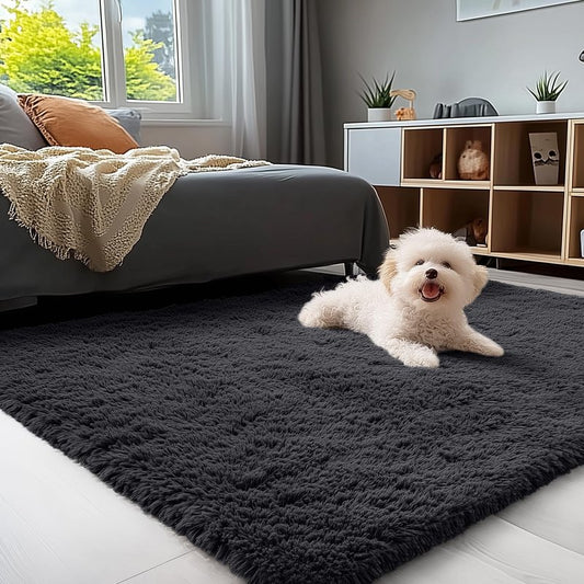 OLANLY 4x4 Machine Washable Accent Rug, Soft Fluffy Shaggy Area Rug for Bedroom, Living Room, Indoor Floor Carpet for Kids, Nursery, Home Decor, Black