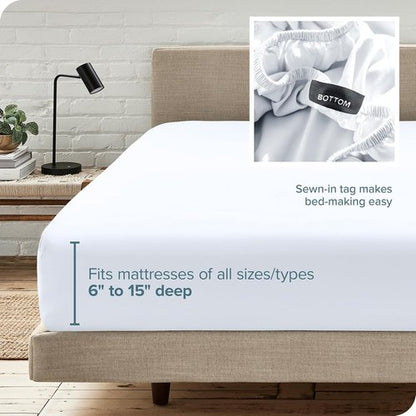 Bare Home Fitted Bottom Sheet - Ultra-Soft 1800 Microfiber Luxury - Deep Pocket Queen Size | White