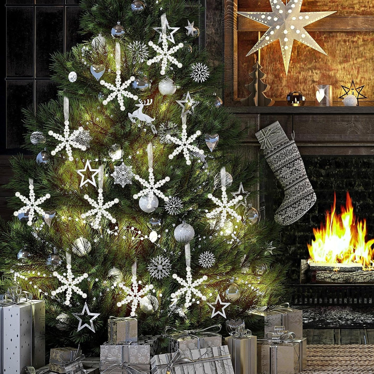 Beeveer 12 Pcs White Snowflake Ornaments - Elegant Hanging Decor for Christmas Tree & Winter Wonderland