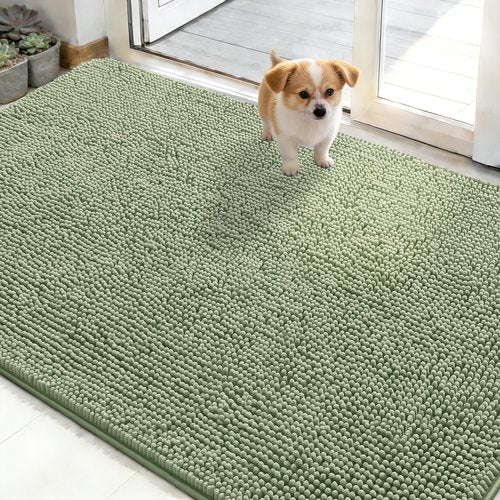 OLANLY Dog Door Mat for Muddy Paws 50x30, Absorbs Moisture and Dirt, Absorbent Non-Slip Washable Doormat, Quick Dry Chenille Mud Mat, Entry Indoor Entryway Carpet for Inside Floor, Sage Green