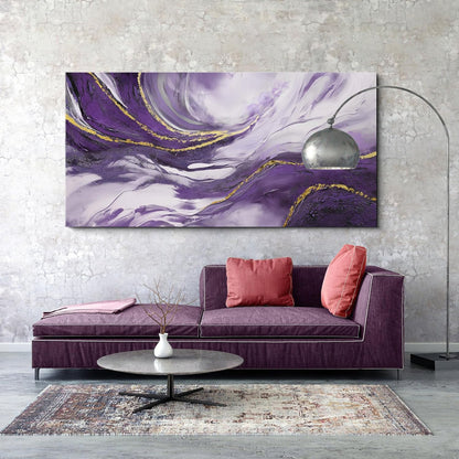 Yiijeah Large Canvas Wall Art - Purple and Gold Abstract Design for Living Room | Modern Framed Decor