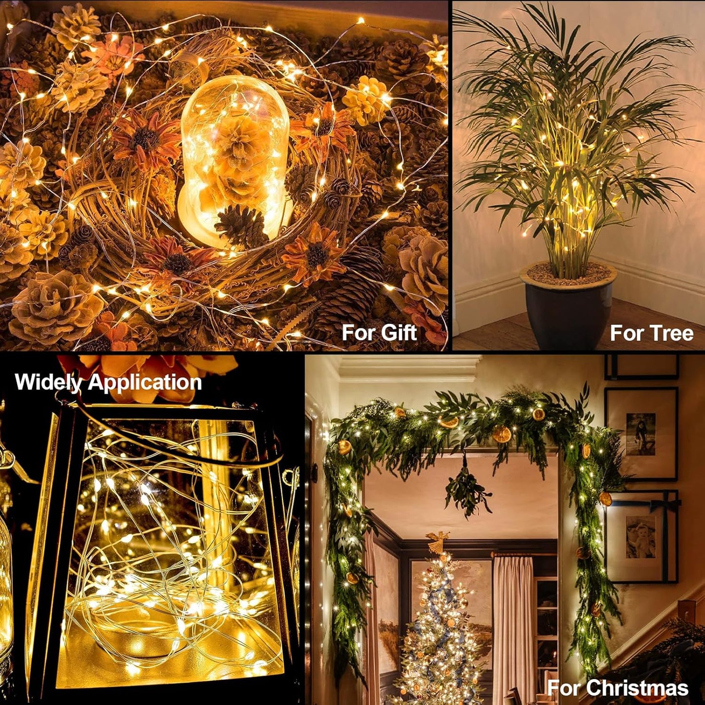 Timer Fairy Lights - 50 LEDs 16.4Ft Silver Copper Wire String Lights | Battery Operated with 5 Lighting Modes for Christmas & Weddings