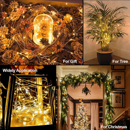 Timer Fairy Lights - 50 LEDs 16.4Ft Silver Copper Wire String Lights | Battery Operated with 5 Lighting Modes for Christmas & Weddings