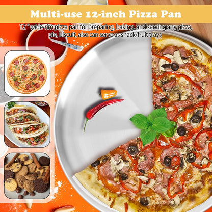 Stainless Steel Pizza Pan Set of 2 - 12 Inch Non-Stick Round Trays for Easy Baking & Cleaning