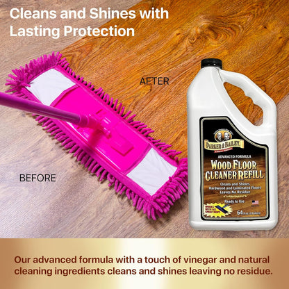 Parker & Bailey Wood Floor Cleaner - Natural Shine Restorer for Hardwood & Laminate Floors | 64oz