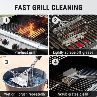 TempPro BBQ Grill Brush with Wide Scraper, Bristle-Free Stainless Steel Grilling Cleaner, Safe All-Grate Cleaner, Perfect for BBQ Grill Cleaning Accessory (Previously ThermoPro)