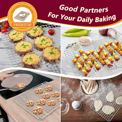 P&P CHEF Baking Sheet Set - Stainless Steel Cookie Sheets with Cooling Racks | 16, 12.5 & 9 Inch, Oven Safe