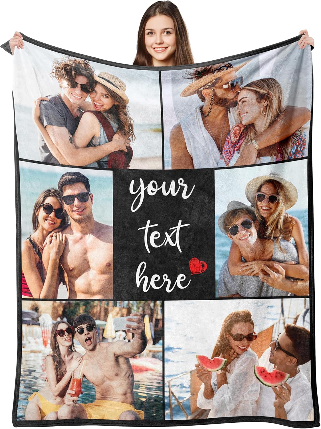 Skiennix Custom Photo Blanket - Personalized Collage Throw for Anniversary, Birthday, Valentine's Day Gifts