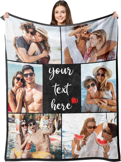 Skiennix Custom Photo Blanket - Personalized Collage Throw for Anniversary, Birthday, Valentine's Day Gifts