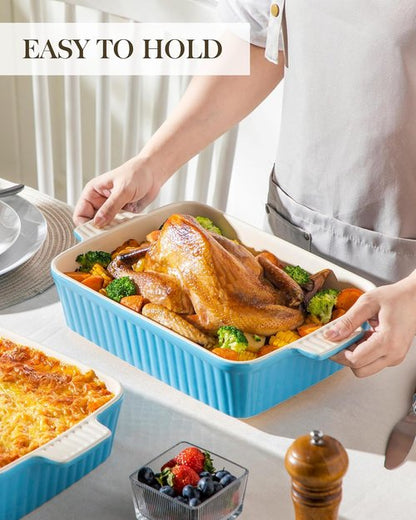 MALACASA 4.4 QT Baking Dish - Durable Ceramic Casserole Pan for Oven | 9x13 Lasagna Dish in Blue