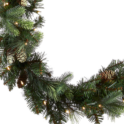 National Tree Company Pre-Lit Artificial Christmas Garland, Green, Carolina Pine, White Lights, Decorated with Pine Cones, Plug In, Christmas Collection, 9 Feet