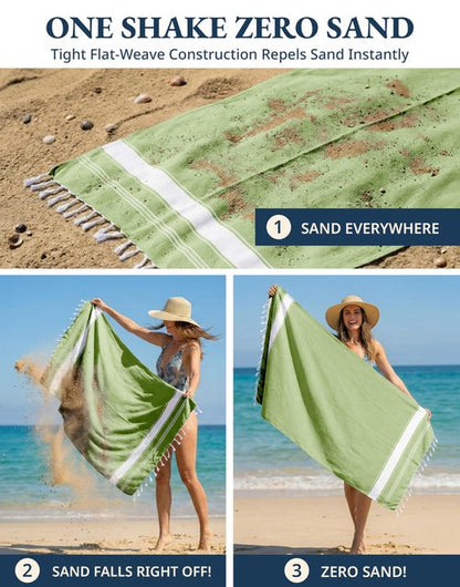 LANE LINEN Turkish Beach Towel 2 Pack, Oversized Beach Towel 39"x71", Lightweight Beach Essentials for Women, Large Pool Towel, Absorbent & Quick Dry, Sand Free Beach Towel - Jade Lime