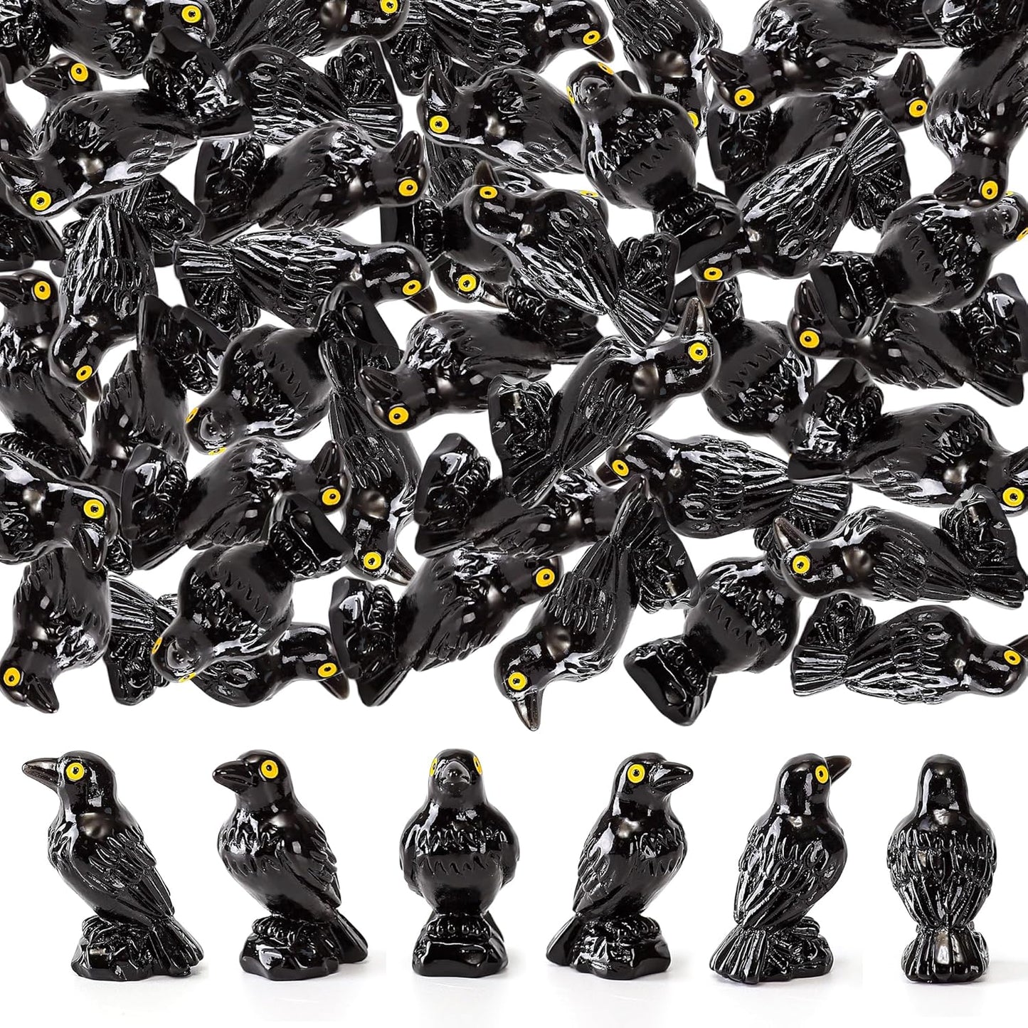 Skiennix Miniature Resin Crows - 30 Pcs Black Raven Figurines for Spooky Halloween Decor & DIY Crafts