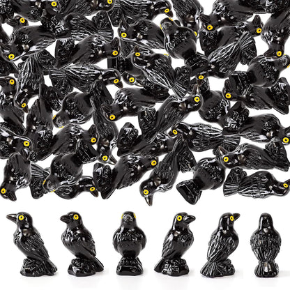 Skiennix Miniature Resin Crows - 30 Pcs Black Raven Figurines for Spooky Halloween Decor & DIY Crafts