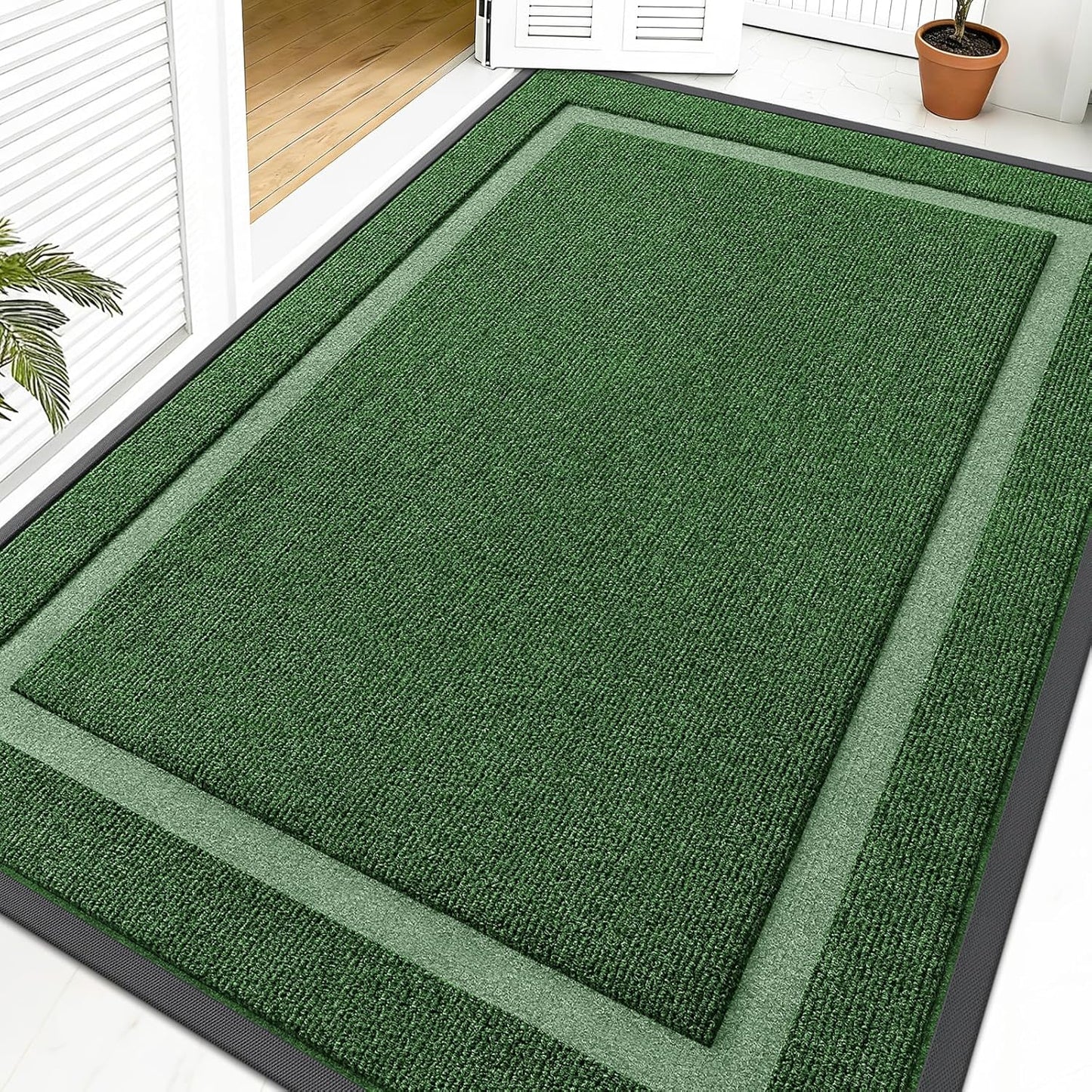 OLANLY Indoor Outdoor Front Door Mat - Waterproof All-Weather Doormat, Easy Clean, 59x40, Green