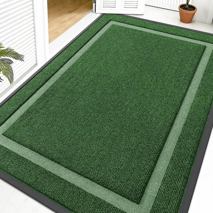 OLANLY Front Door Mat Indoor Outdoor Entrance, Waterproof All-Season, All-Weather Doormat, Sturdy Natural Rubber, Fade Resistant, Low Profile, Easy Clean Patio Porch Entryway Mat, 59x40, Green