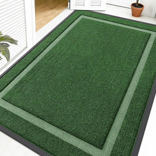 OLANLY Front Door Mat Indoor Outdoor Entrance, Waterproof All-Season, All-Weather Doormat, Sturdy Natural Rubber, Fade Resistant, Low Profile, Easy Clean Patio Porch Entryway Mat, 59x40, Green