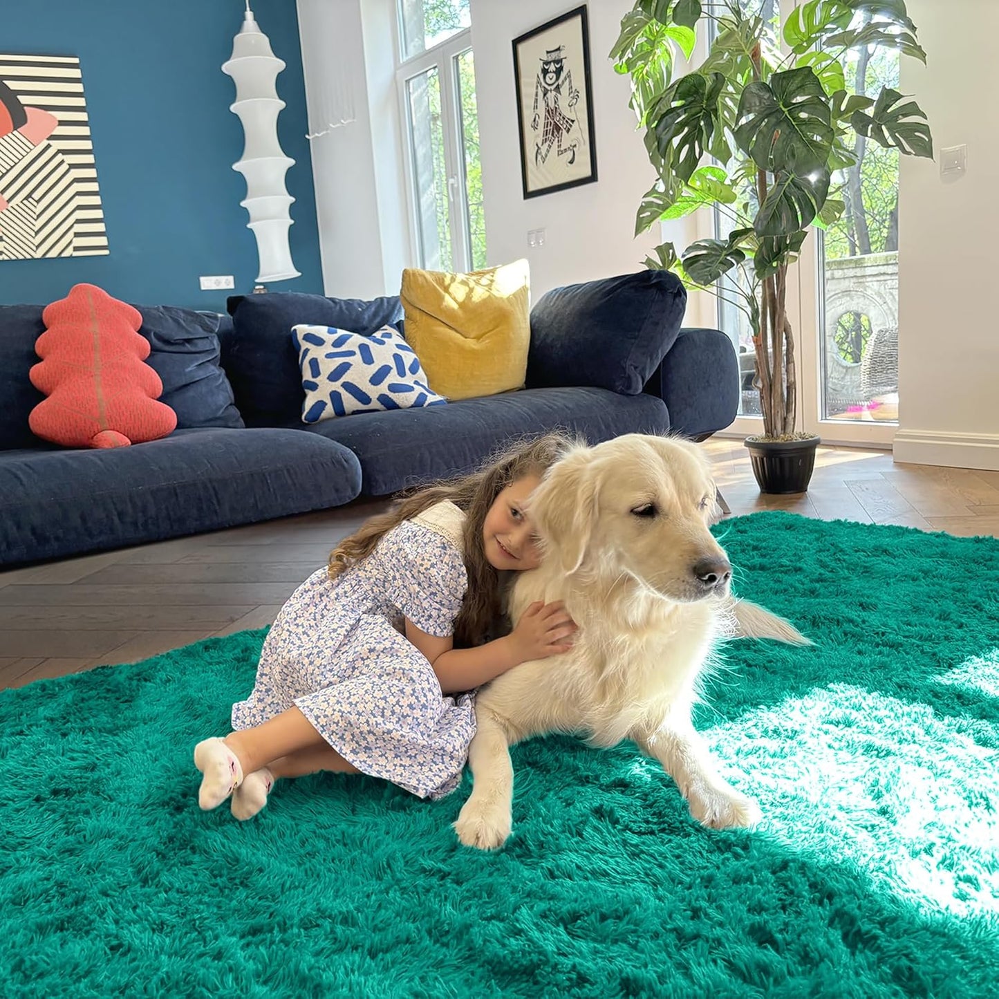 OLANLY 5x7 Soft Fluffy Shag Area Rug - Machine Washable Indoor Carpet for Living Room & Bedroom | Teal Green