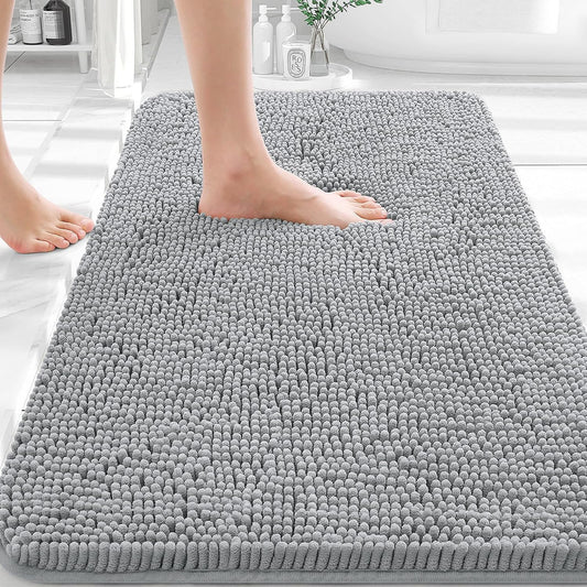 OLANLY Bathroom Rugs - Extra Soft Chenille Bath Mats with Rubber Backing | 36x24, Quick Dry, Light Grey