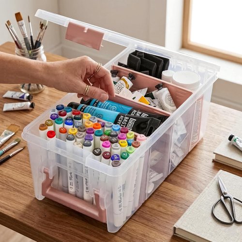 ArtBin Semi Satchel Craft Organizer - Portable Clear Storage Case with 3 Dividers for Supplies