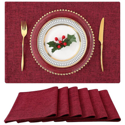 Red 6-Piece Faux Linen Placemats Set 13x19 inches – Heatproof, Easy Care