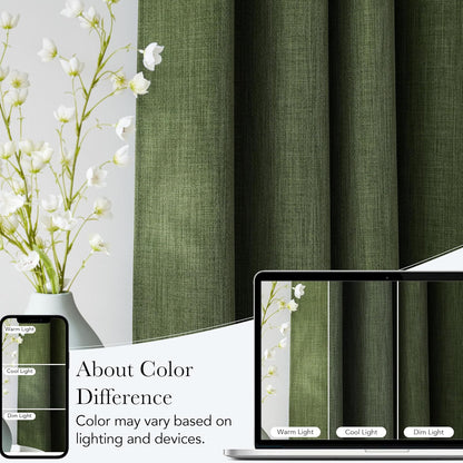 NICETOWN Blackout Curtains - Short Faux Linen in Forest Green | 63-Inch Grommet Top, 2 Panels for Modern Farmhouse Style