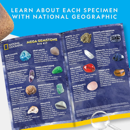 National Geographic Mega Gemstone Dig Kit - Unearth 15 Real Gemstones & Crystals | STEM Science Kit for Kids