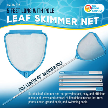U.S. Pool Supply Skimmer Net - Handheld Fine Mesh for Pool, Spa & Pond Cleaning | Adjustable 32" to 5' Long