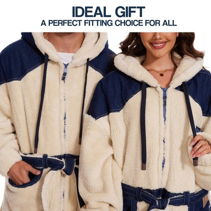 KOOETTS Wearable Blanket Hoodie Women Men With Zipper Denim & Sherpa Sweatshirt Blanket for Adult Warm & Cozy Oversized Hooded Blanket Jacket Birthday Gifts for Wife Mom Husband