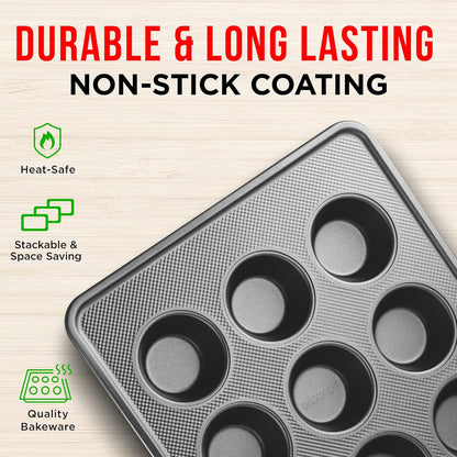 Non-Stick Bakeware Set by [Brand Name] - 8 Piece Professional Baking Pan Set | Muffin, Loaf & More - Black