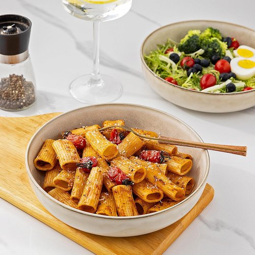 GBHOME Large Ceramic Pasta Bowls Set of 4 - 38oz Stoneware, Microwave Safe, Reactive Glaze - Cappuccino