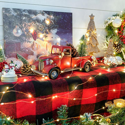 12'' Iron Red Classic Truck Figurine - Desk Decor, Wine Holder & Christmas Centerpiece (Variation: Red+12'')