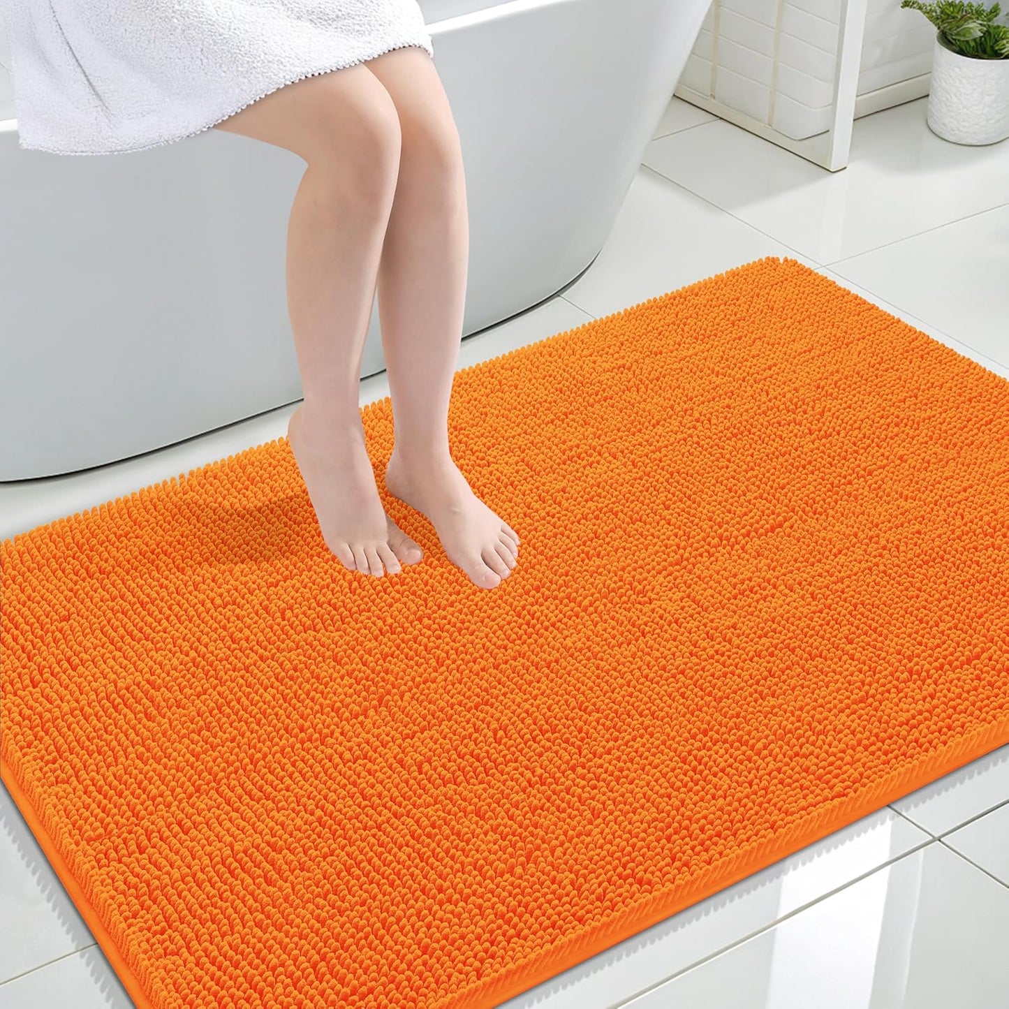 OLANLY Large Bathroom Rugs - Extra Soft Chenille Bath Mats | Quick Dry, Machine Washable, 47x32, Orange
