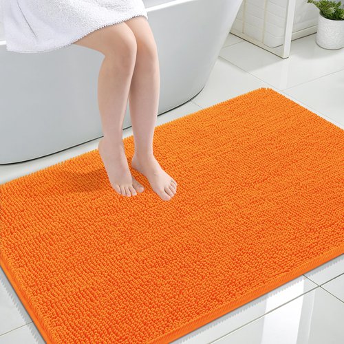 OLANLY Bathroom Rugs 47x32, Extra Soft Absorbent Chenille Bath Rugs, Rubber Backing Quick Dry, Machine Washable Bath Mats for Bathroom Floor, Tub and Shower, Home Decor Accessories, Orange