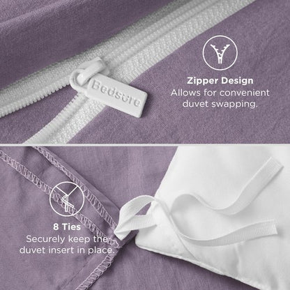 Bedsure Grayish Purple Duvet Cover Full Size - 3 Pieces Prewashed Extra Soft Cotton-Like Polyester Bedding Set, Includes 1 Duvet Cover 80x90 Inches with Zipper Closure & 2 Pillow Shams, No Comforter