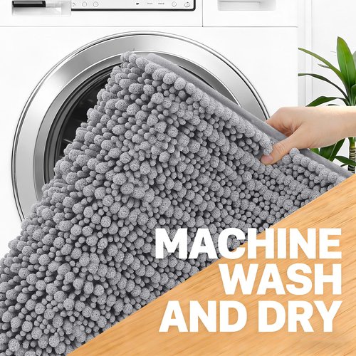 OLANLY Long Bathroom Rugs Runner 59x20, Thick Soft and Absorbent Chenille Bath Mat, Non-Slip, Machine Washable Quick Dry Bath Rugs for Tub Shower Floor, Home Decor Accessories, Grey