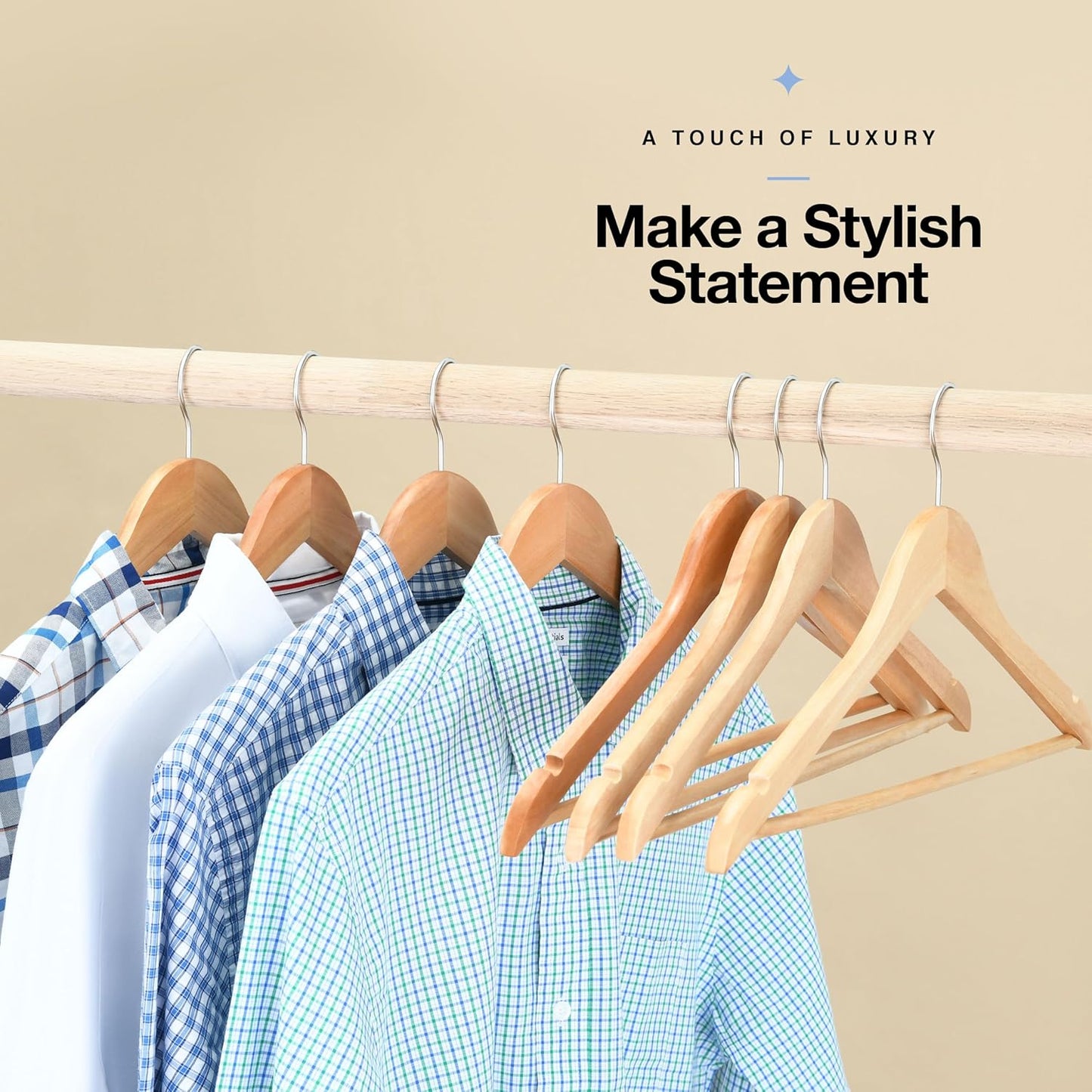 Premium Wooden Hangers - Durable Non-Slip Heavy-Duty Coat Hangers | 20 Pack Natural Solid Wood