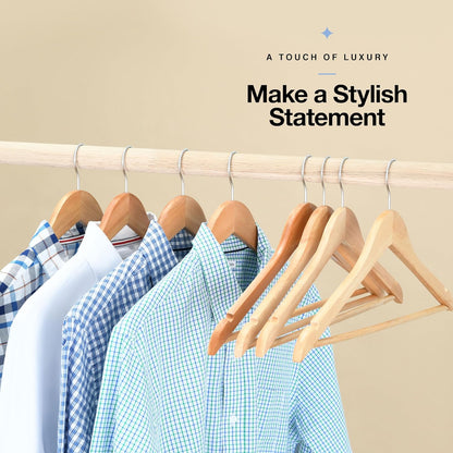 Premium Wooden Hangers - Durable Non-Slip Heavy-Duty Coat Hangers | 20 Pack Natural Solid Wood