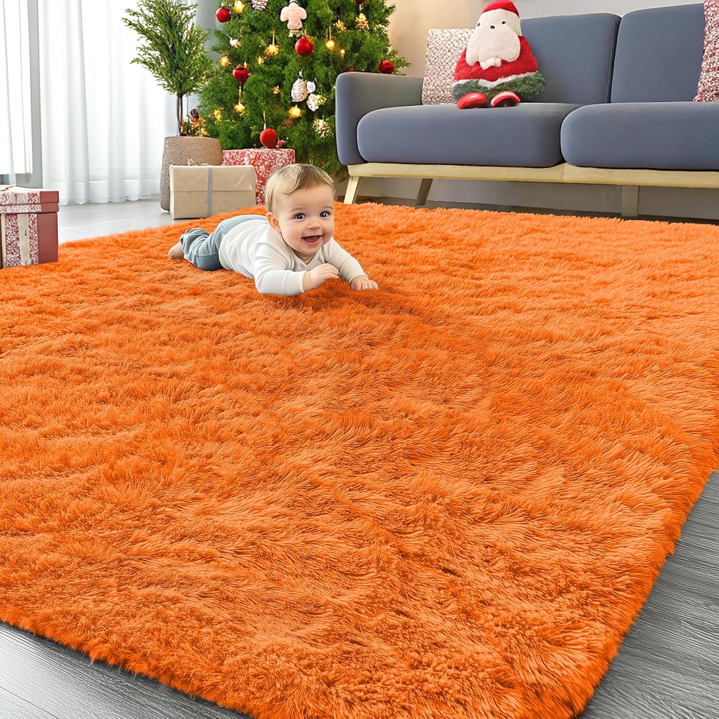 OLANLY Large Area Rug - Soft Fluffy Shaggy Carpet for Living Room & Bedroom | 8x10, Orange