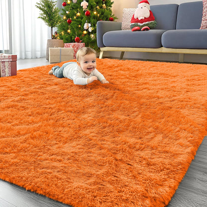 OLANLY Large Area Rug - Soft Fluffy Shaggy Carpet for Living Room & Bedroom | 8x10, Orange