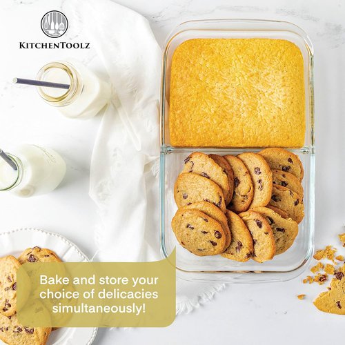 Divided Glass Casserole Baking Dish Set by [Brand Name] | 2.3 Qt Rectangular Bakeware for Oven & Table