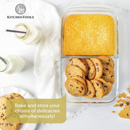 Divided Glass Casserole Baking Dish Set by [Brand Name] | 2.3 Qt Rectangular Bakeware for Oven & Table