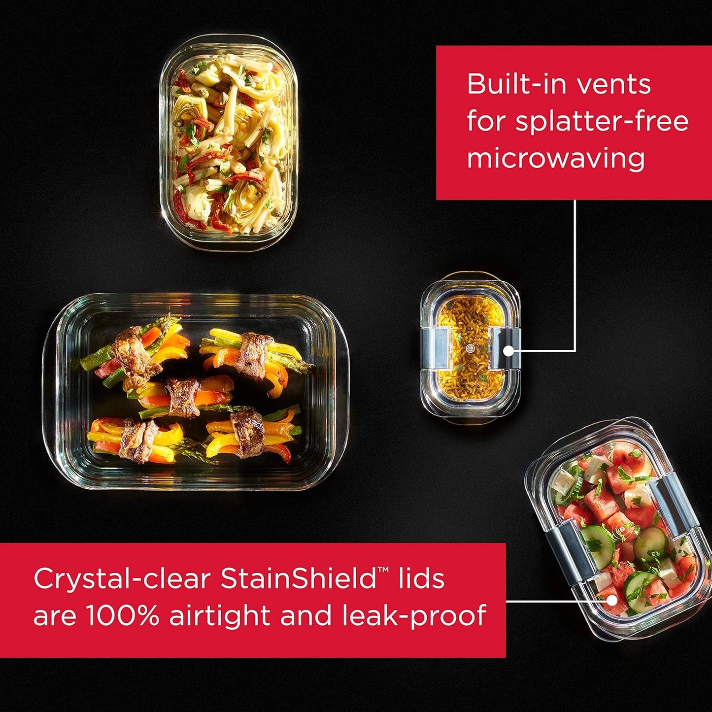 Rubbermaid Brilliance Glass Storage Containers - Set of 4 Medium Clear Food Containers with Lids
