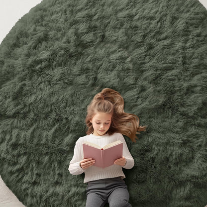 OLANLY Olive Green Round Rugs for Bedroom - Machine Washable, 8 ft Circle Area Rugs for Living Room, Soft and Fluffy Shaggy Carpet for Teen Girl and Boys, Nursery Rooms, Dorms, Home Decor Aesthetic