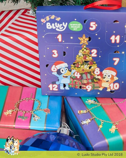 Bluey Jewelry Advent Gift Set - 12-Piece Necklace, Bracelet & Charms for Christmas Fun