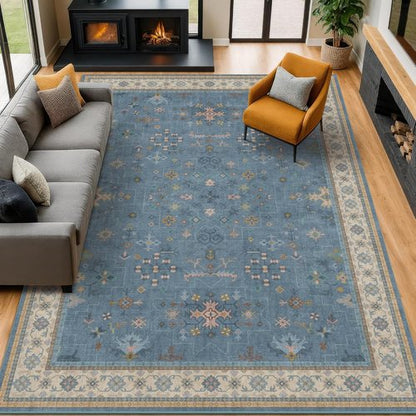 Hazo Haus Blue Area Rug - Dusty Blue 10x14 Washable Lightweight Low Pile for Living Room & Bedroom